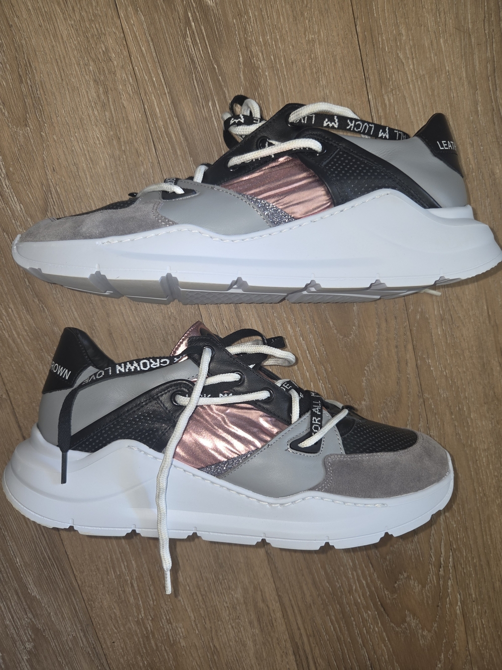 Crown Leather Chunky Women's Gray & Rose Gold Lace-Up Sneakers Suede Sz 40/9
